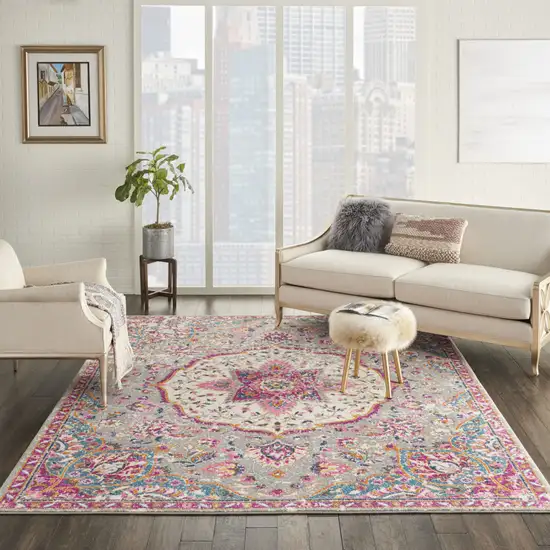 Pink And Gray Power Loom Area Rug Photo 6