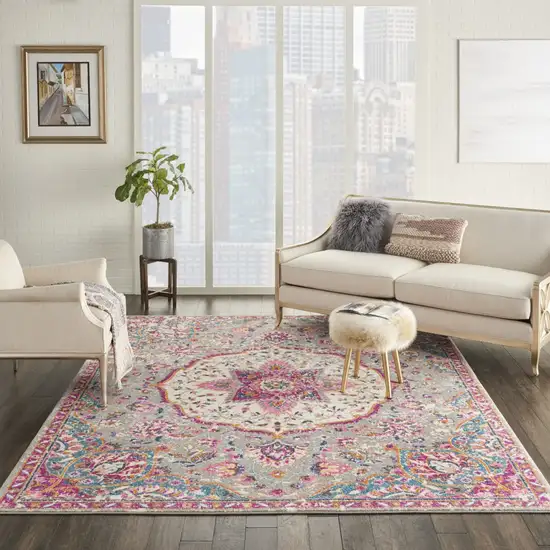 Gray and Pink Medallion Area Rug Photo 5