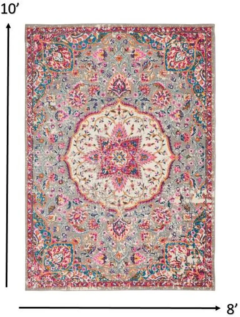 Gray and Pink Medallion Area Rug Photo 4