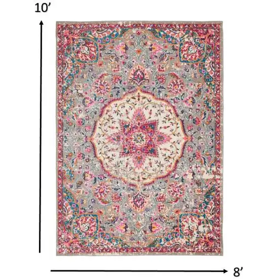 Gray and Pink Medallion Area Rug Photo 4