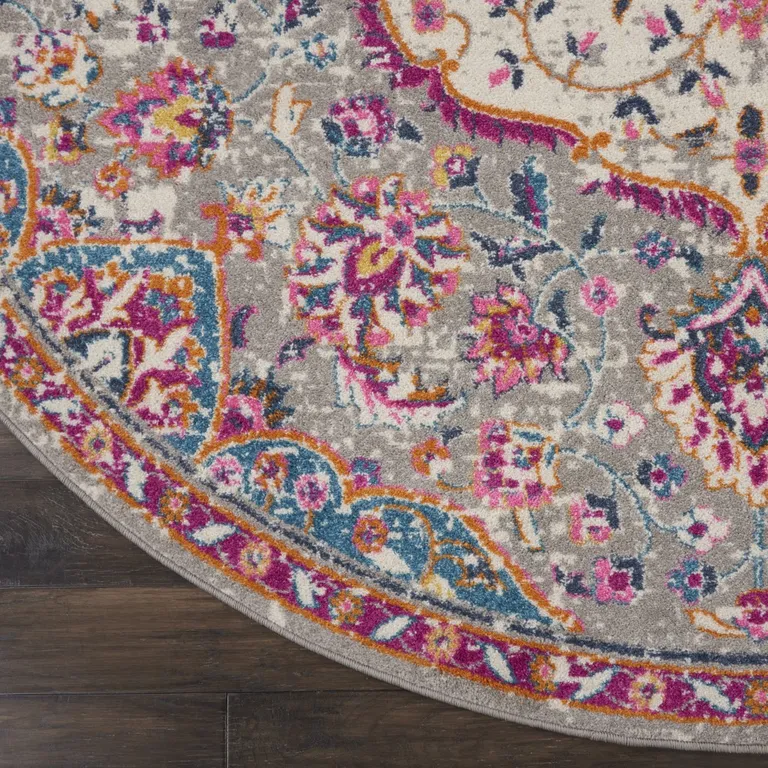 Gray and Pink Medallion Area Rug Photo 2