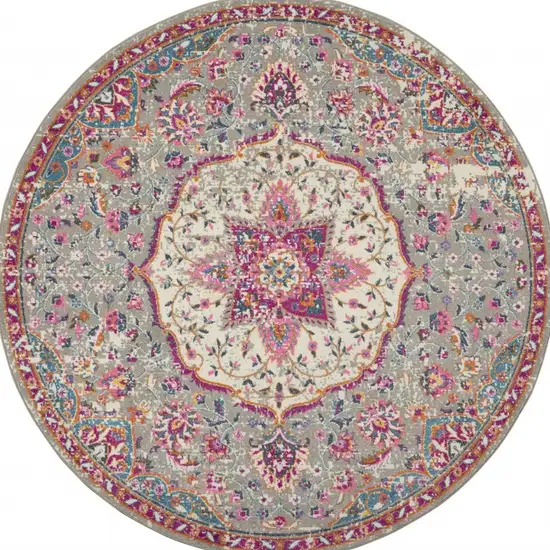 Gray and Pink Medallion Area Rug Photo 8