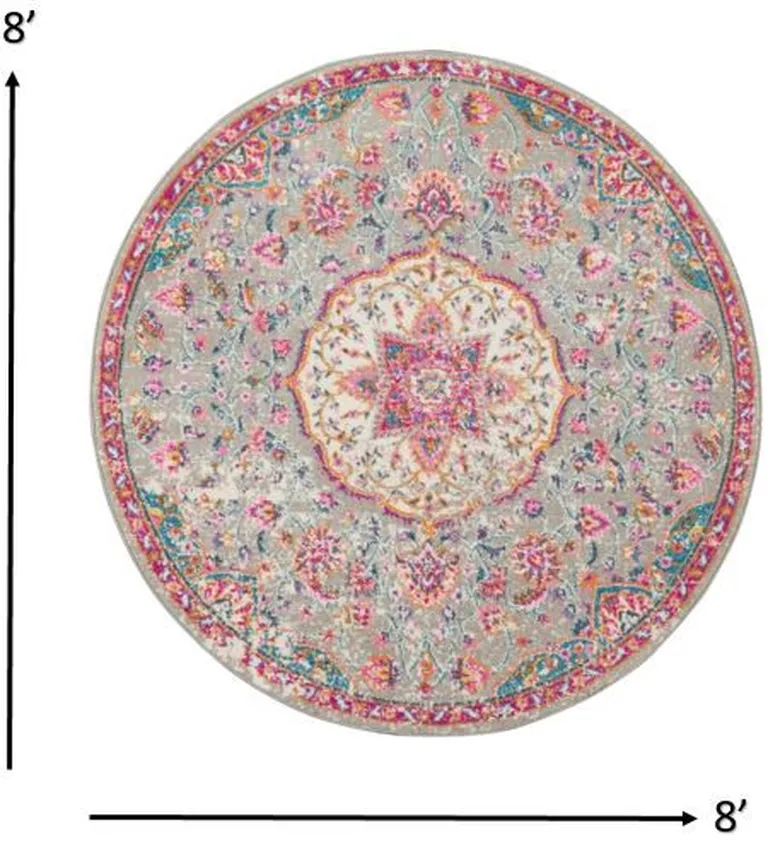 Gray and Pink Medallion Area Rug Photo 4