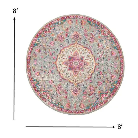 Gray and Pink Medallion Area Rug Photo 4