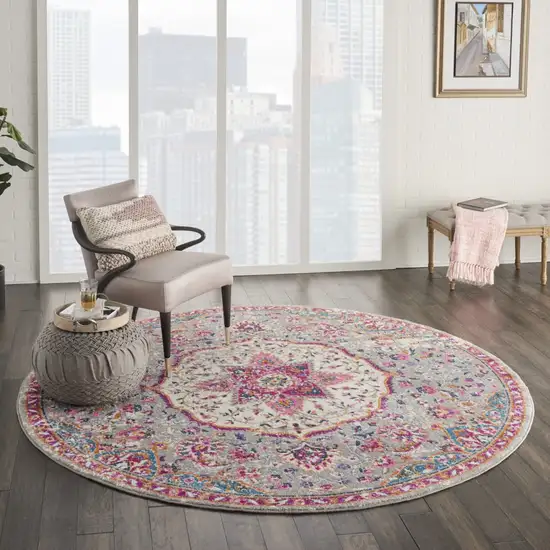 Gray and Pink Medallion Area Rug Photo 6