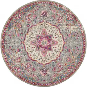 Photo of Gray and Pink Medallion Area Rug