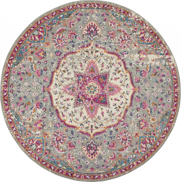 Gray and Pink Medallion Area Rug Photo 1