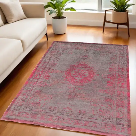 Gray and Pink Medallion Non Skid Area Rug Photo 1