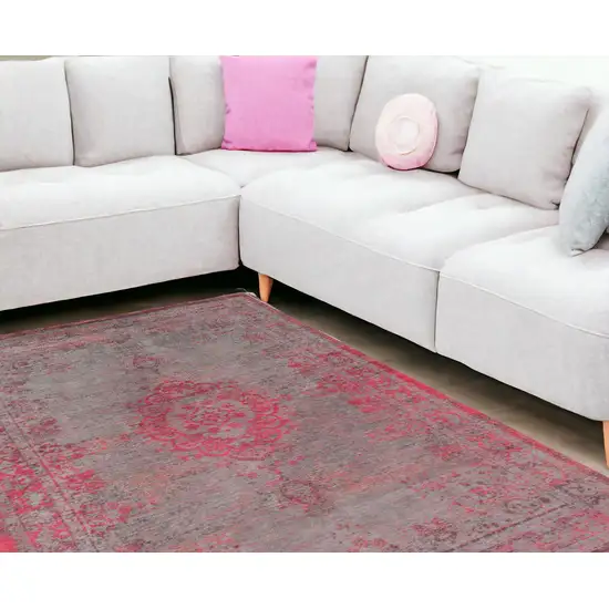 Gray and Pink Medallion Non Skid Area Rug Photo 1