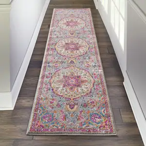 Photo of Gray and Pink Medallion Runner Rug