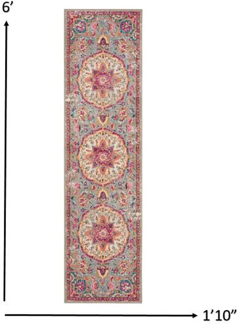 Gray and Pink Medallion Runner Rug Photo 4