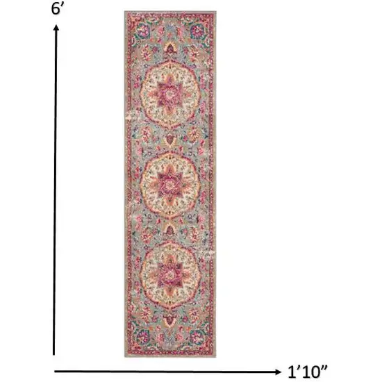 Gray and Pink Medallion Runner Rug Photo 3