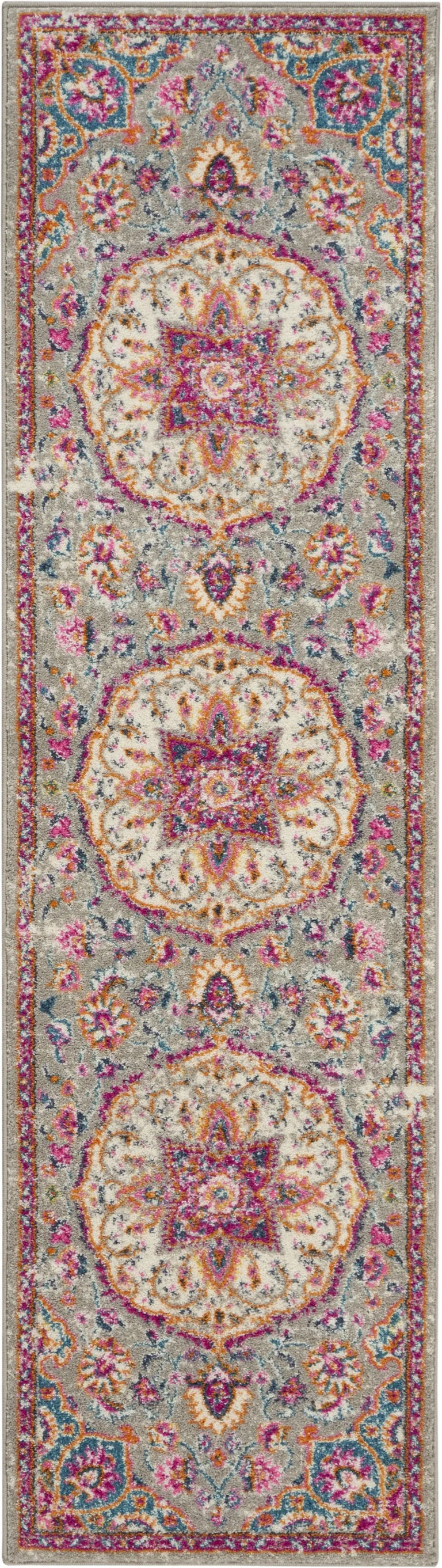 Gray and Pink Medallion Runner Rug Photo 2