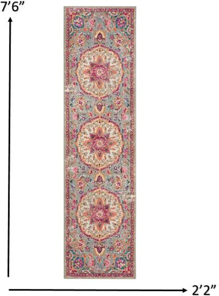 Gray and Pink Medallion Runner Rug Photo 3