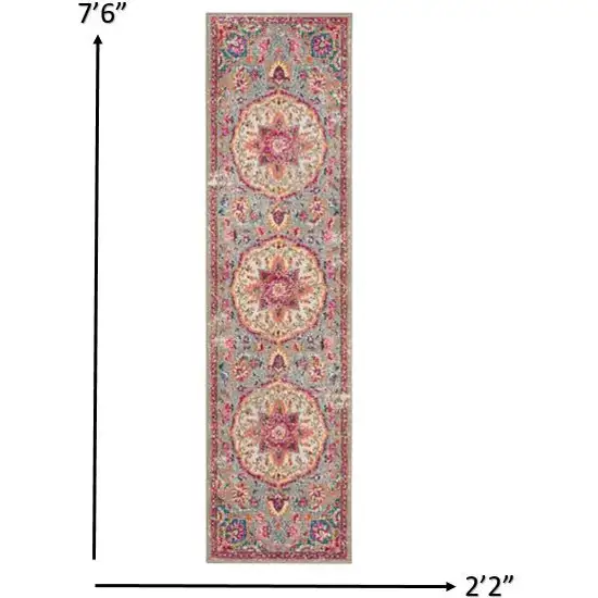 Gray and Pink Medallion Runner Rug Photo 3