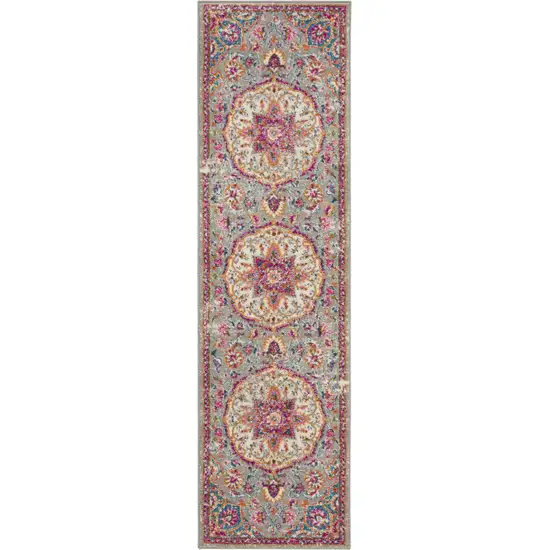 Gray and Pink Medallion Runner Rug Photo 1