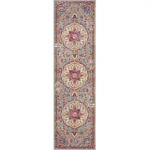 Photo of Gray and Pink Medallion Runner Rug