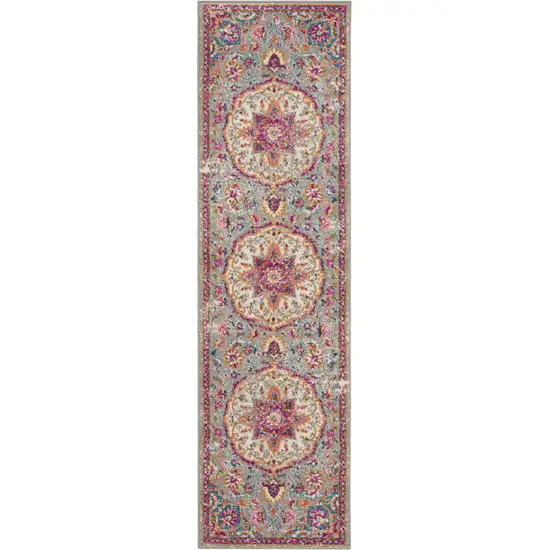 8' Pink And Gray Power Loom Runner Rug Photo 7