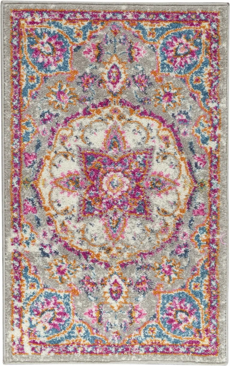 Gray and Pink Medallion Scatter Rug Photo 1