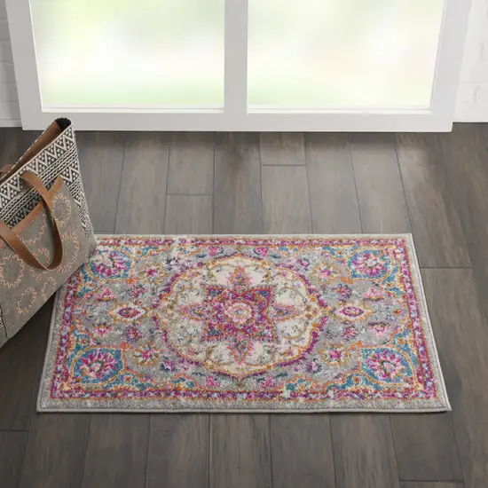 Pink And Gray Power Loom Area Rug Photo 7