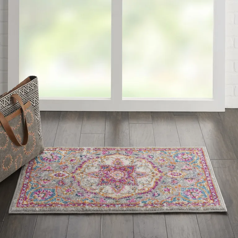 Gray and Pink Medallion Scatter Rug Photo 5