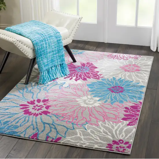 Gray Floral Dhurrie Area Rug Photo 5