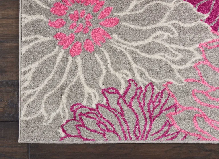 Gray and Pink Tropical Flower Area Rug Photo 2