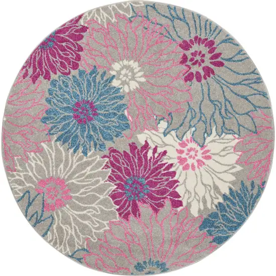 4' Gray Round Floral Dhurrie Area Rug Photo 4