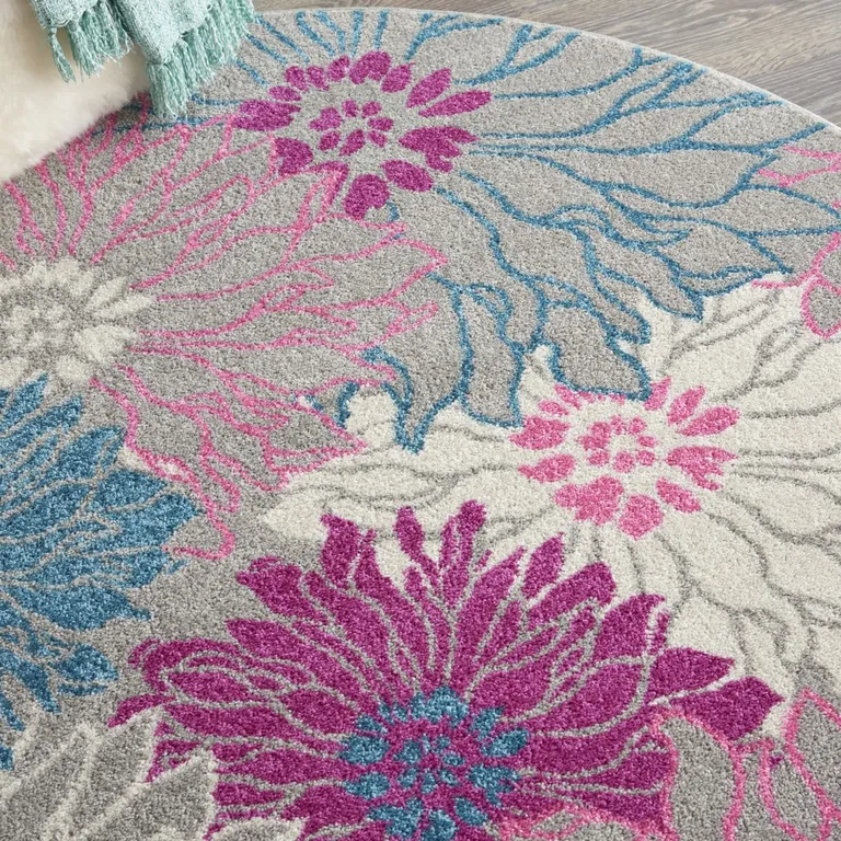 Gray and Pink Tropical Flower Area Rug Photo 4