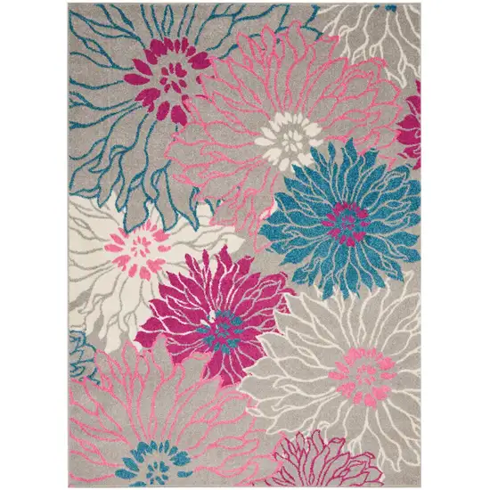 Gray and Pink Tropical Flower Area Rug Photo 1