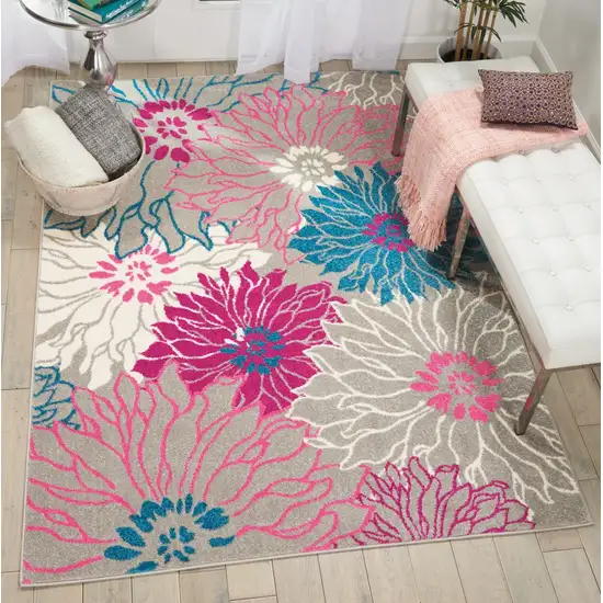 Gray and Pink Tropical Flower Area Rug Photo 7