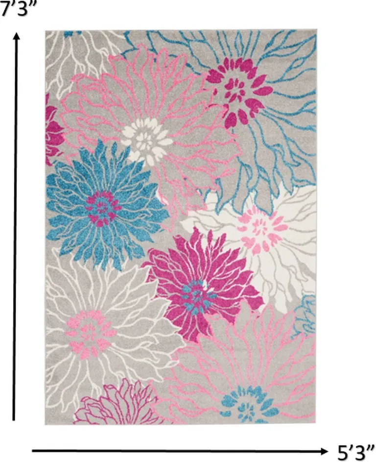 Gray and Pink Tropical Flower Area Rug Photo 4