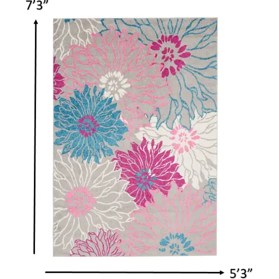 Gray and Pink Tropical Flower Area Rug Photo 4