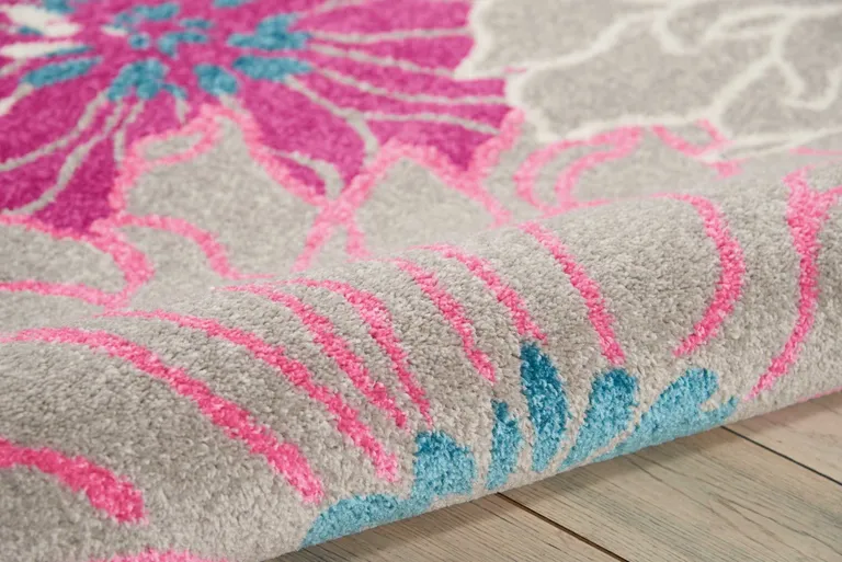 Gray and Pink Tropical Flower Area Rug Photo 5