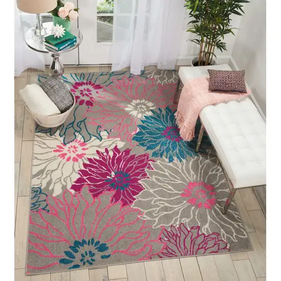 Gray and Pink Tropical Flower Area Rug Photo 6