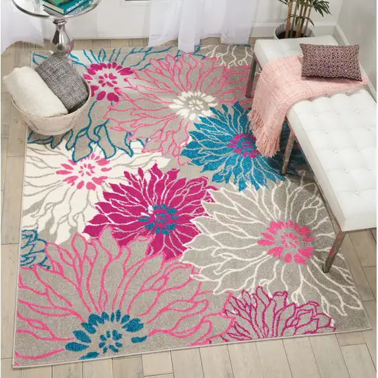 Gray And Pink Floral Area Rug Photo 8