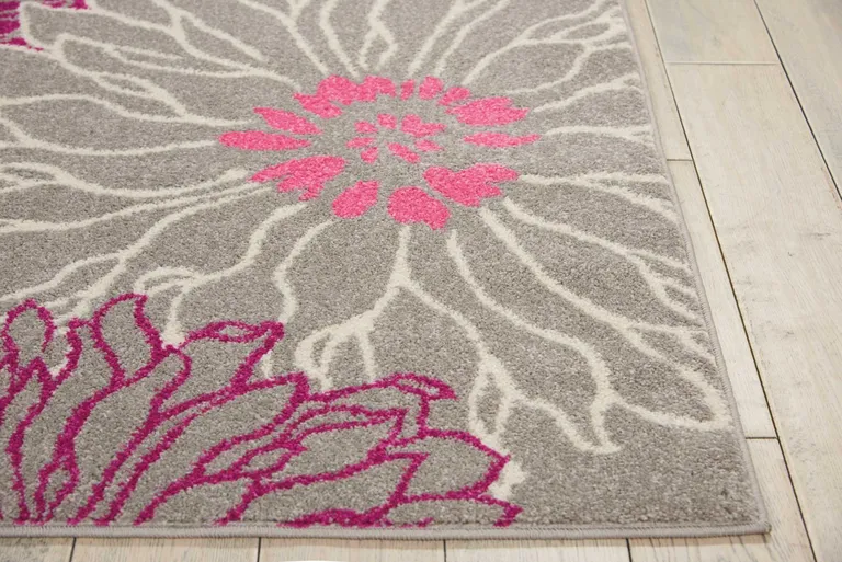 Gray and Pink Tropical Flower Area Rug Photo 3