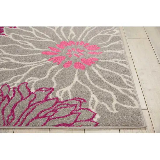 Gray and Pink Tropical Flower Area Rug Photo 3