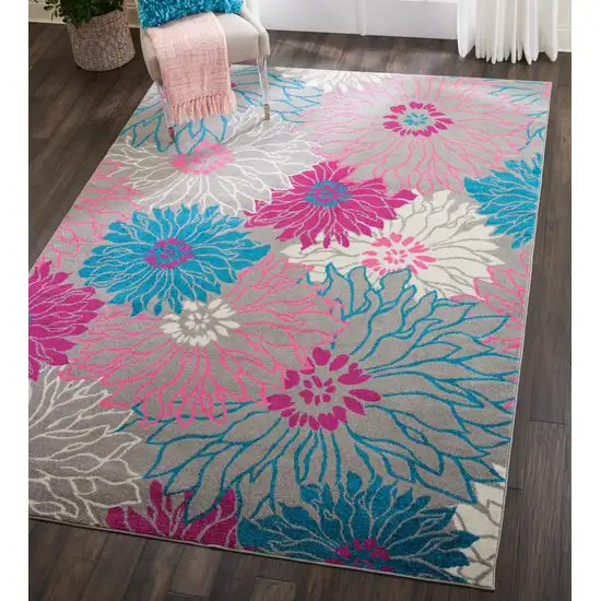 Gray and Pink Tropical Flower Area Rug Photo 7