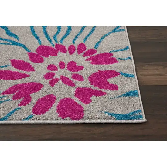 Gray and Pink Tropical Flower Area Rug Photo 4