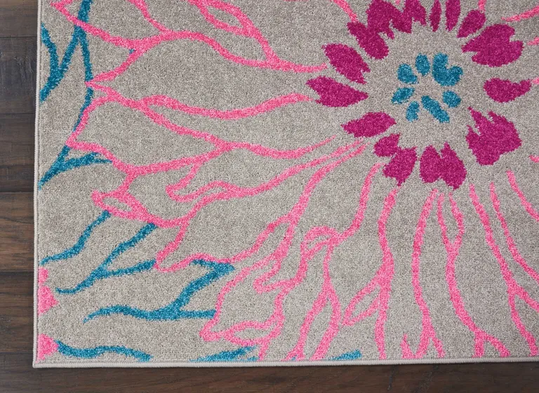 Gray and Pink Tropical Flower Area Rug Photo 4