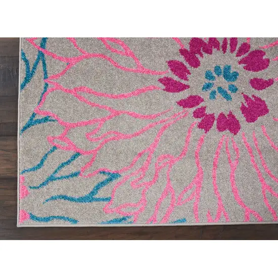 Gray and Pink Tropical Flower Area Rug Photo 2