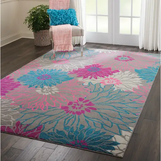 Gray And Pink Floral Area Rug Photo 8