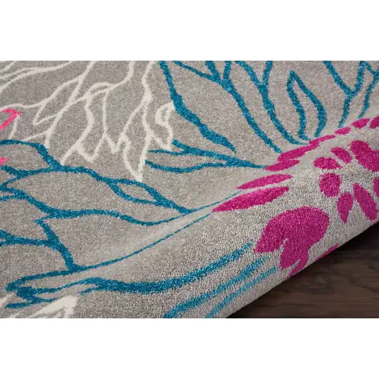 Gray and Pink Tropical Flower Area Rug Photo 3