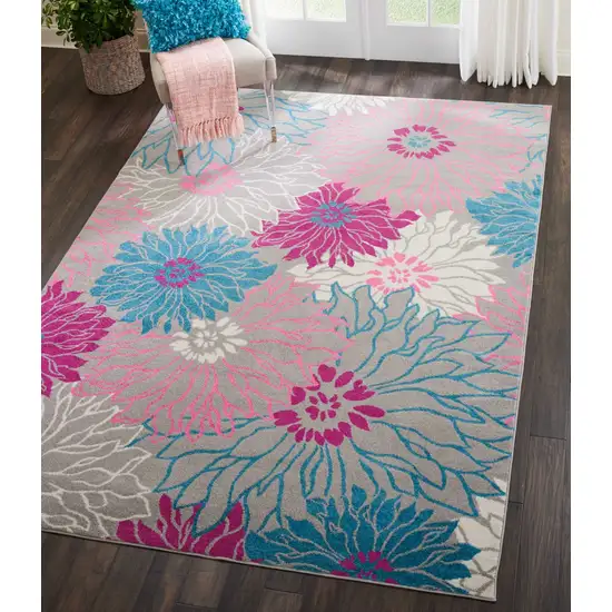 Gray and Pink Tropical Flower Area Rug Photo 6