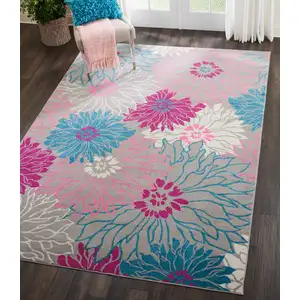 Photo of Gray and Pink Tropical Flower Area Rug