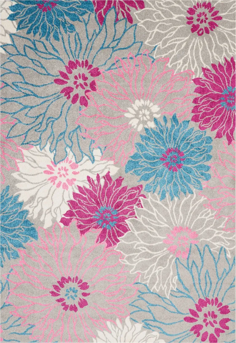 Gray and Pink Tropical Flower Area Rug Photo 3