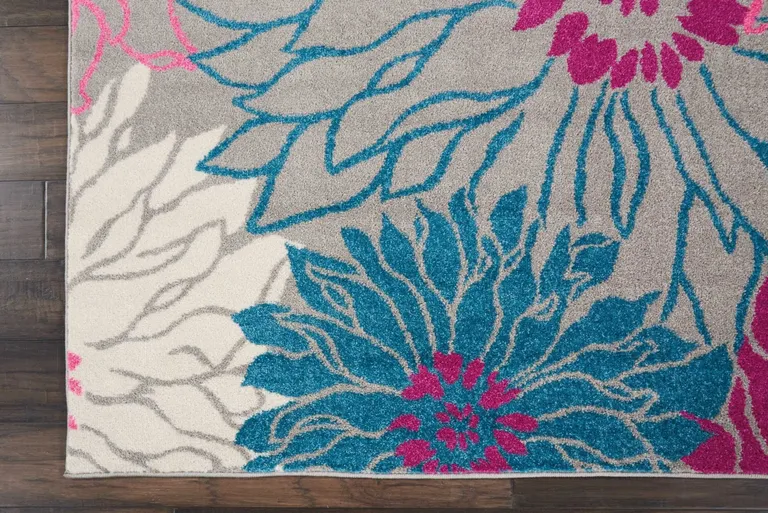 Gray and Pink Tropical Flower Area Rug Photo 2