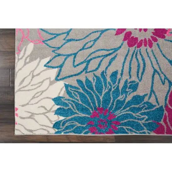 Gray and Pink Tropical Flower Area Rug Photo 2