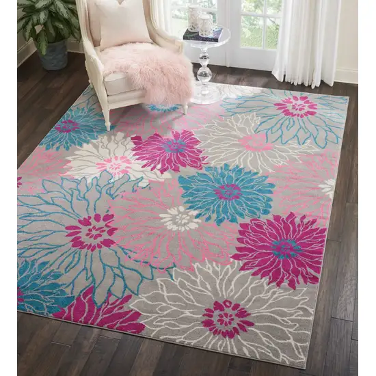 Gray and Pink Tropical Flower Area Rug Photo 5